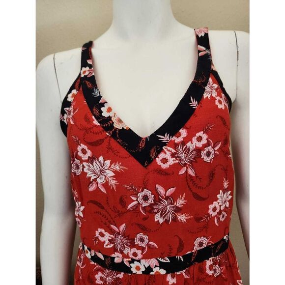 Loft women's size 8 strappy criss cross back sleeveless red floral maxi summer - Picture 4 of 5